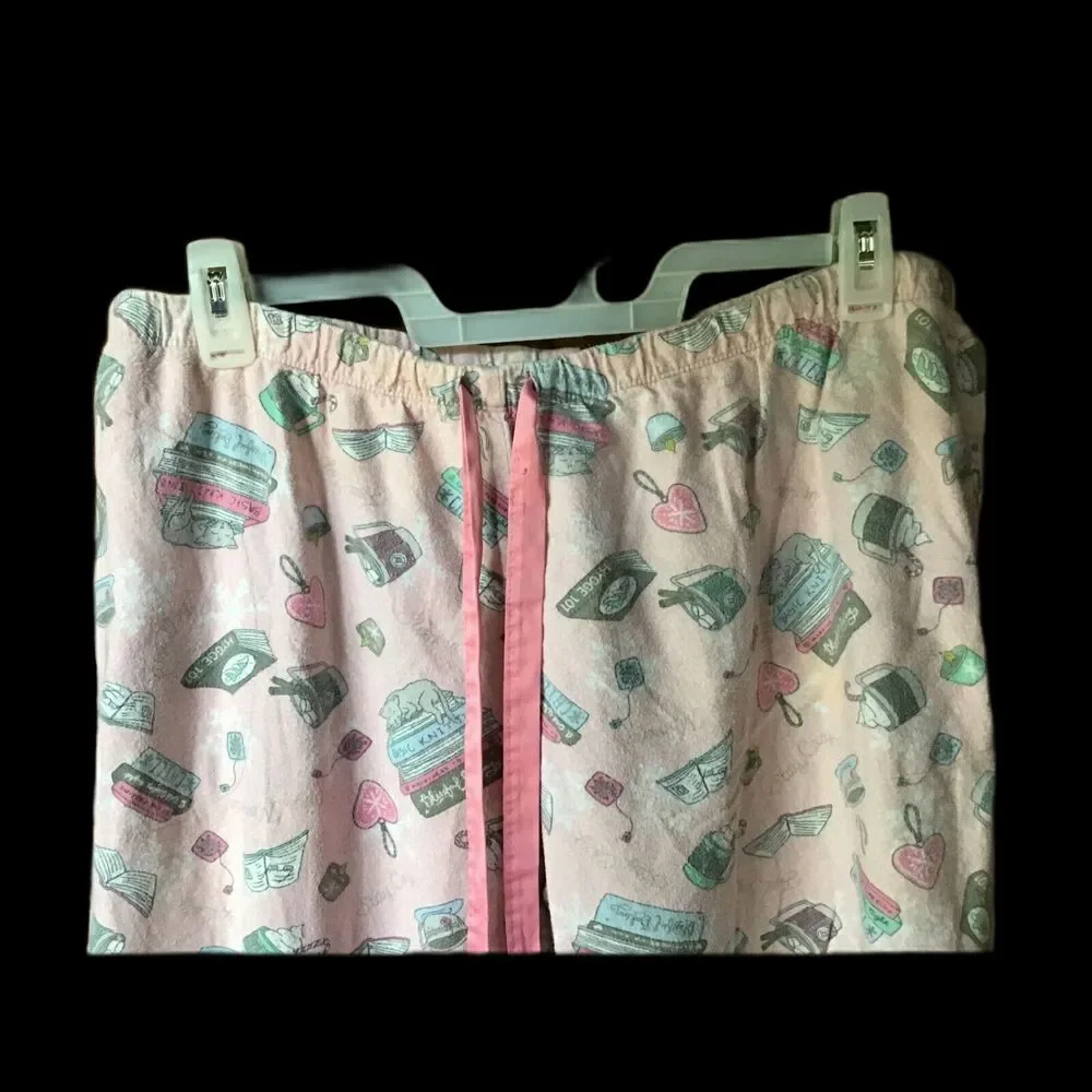 Wondershop Pink Pajama Lounge Pants Size XXL Sleepwear Coffee Cats Books
